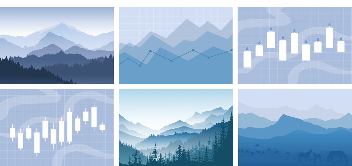 Trading charts candles and mountains