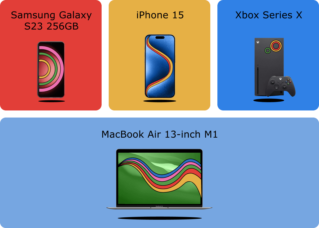 Samsung, iphone, Xbox, MacBook Air